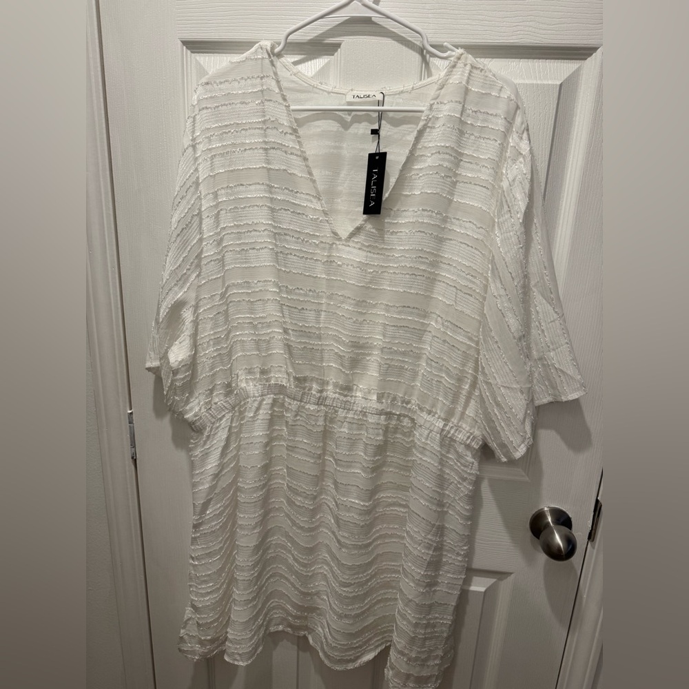 TALB White Textured V-Neck Dress